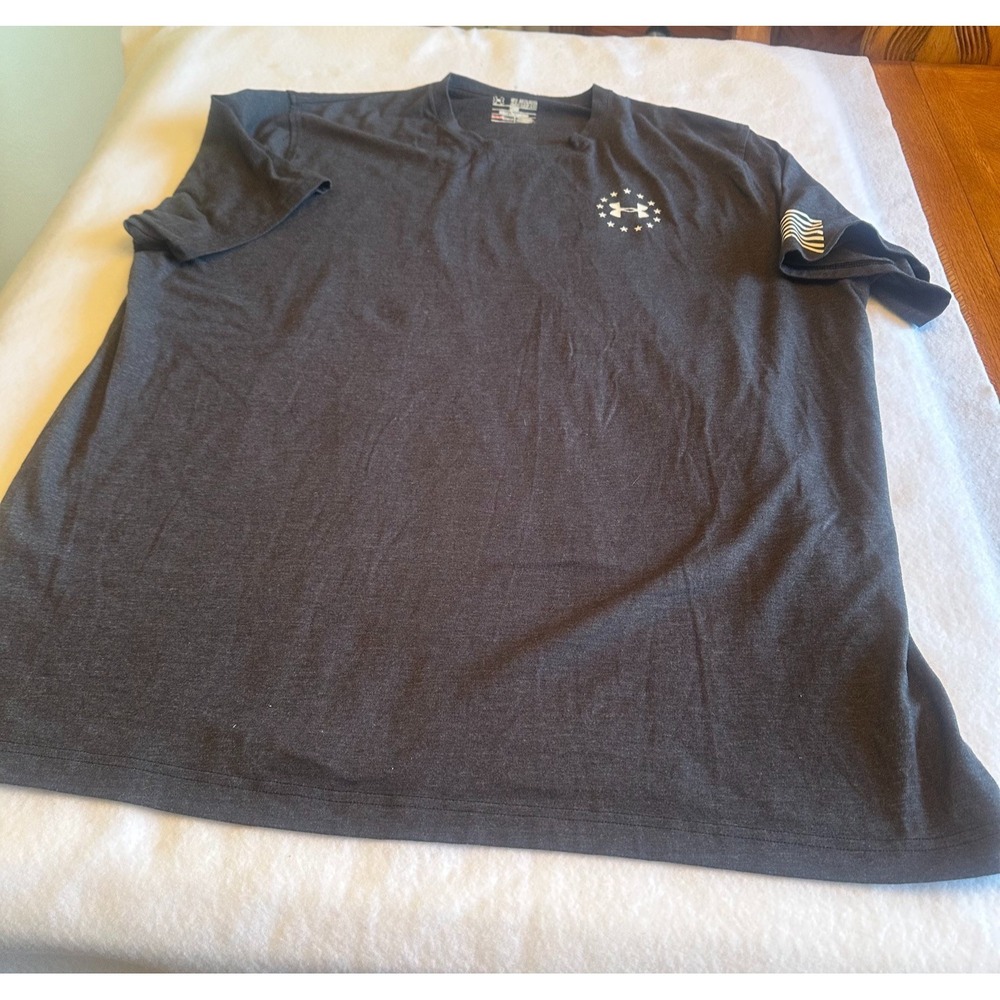 Under Armour Freedom Flag HeatGear T Shirt Mens 2XL Black Loose Logo Graphic USA